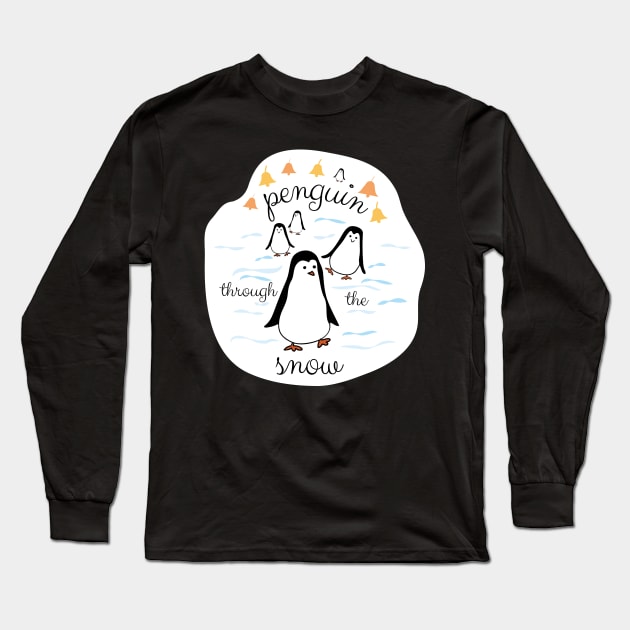 Penguin Through the Snow, Jingle Bells Long Sleeve T-Shirt by Markadesign